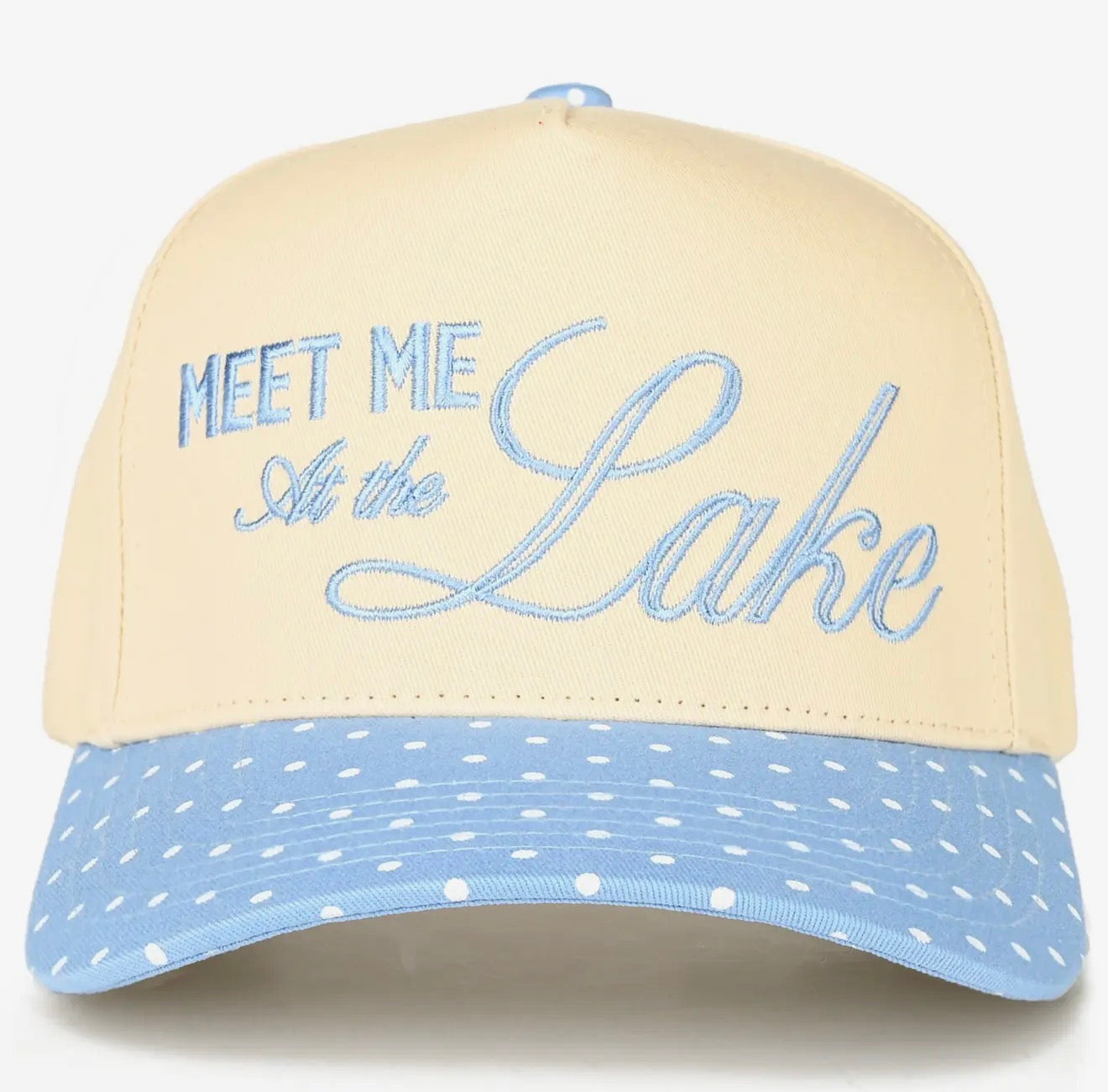 Blue polka dot meet me at the lake hat
