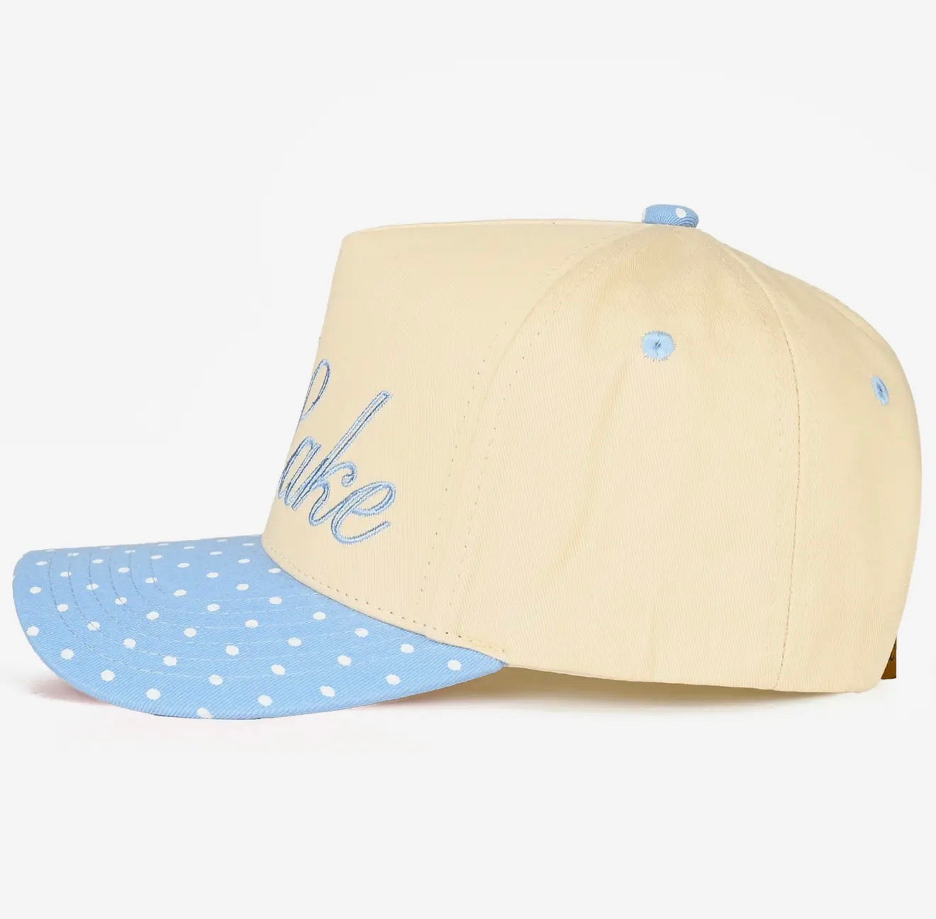 Blue polka dot meet me at the lake hat